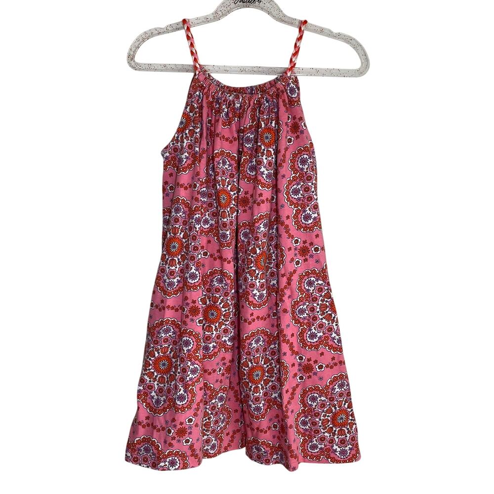 Mini Boden Plaited Strap Floral Pink Orange Dress Girls Spring Summer Vacation